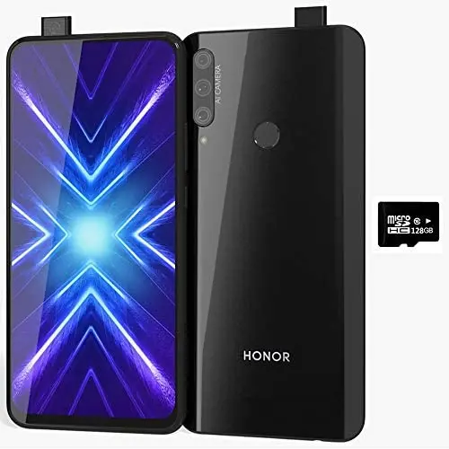 Honor 9X w/Play Store (128GB, 6GB) 6.59'', 3 AI Cameras, Dual SIM GSM Unlocked Global 4G LTE (T-Mobile, AT&T, Metro, Straight Talk) International Model (Midnight Black, 128GB SD Bundle)