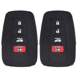 LemSa 2Pcs 4 Buttons Silicone Key Fob Cover Case Protector Holder for Toyota Camry C-HR Prius 2017 2018 2019 2020 HYQ14FBC, Black