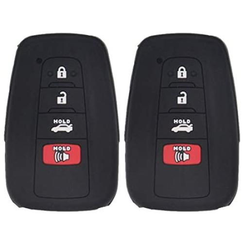 LemSa 2Pcs 4 Buttons Silicone Key Fob Cover Case Protector Holder for Toyota Camry C-HR Prius 2017 2018 2019 2020 HYQ14FBC, Black