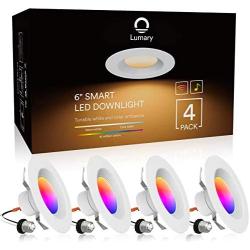 Lumary 5/6 inch LED Smart Recessed Lighting Wi-Fi Can Lights RGBWW Downlight Music Sync Simple Retrofit Installation 13W (80W Equivalent) 1100LM (5/6 in WiFi- 4)