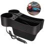 JESTOP Car Seat Gap Filler, 2 Packs Leather Car Front Seat Storage with Dual USB Charging, Auto Center Console Organizer for Cell Phone Wallet Coin Key (Black)
