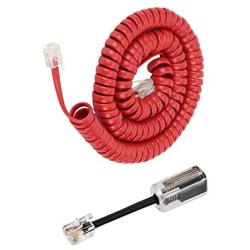 Telephone Handset Cord Detangler,Uvital 1 Pack Landline Handset Cord Cable 6Ft Uncoiled(0.72 Ft Coiled) and 1 Pack Anti-Tangle Telephone Cord Untangler 360 Degree Rotating Swivel Cord(Red)