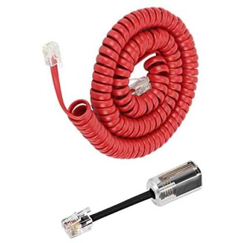 Telephone Handset Cord Detangler,Uvital 1 Pack Landline Handset Cord Cable 6Ft Uncoiled(0.72 Ft Coiled) and 1 Pack Anti-Tangle Telephone Cord Untangler 360 Degree Rotating Swivel Cord(Red)