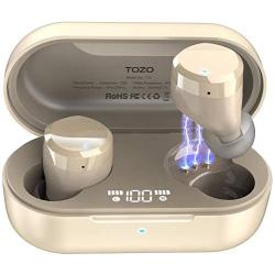 TOZO T12 Wireless Earbuds Bluetooth Headphones Premium Fidelity Sound Quality Wireless Charging Case Digital LED Intelligence Display IPX8 Waterproof Earphones Built-in Mic Headset for Sport Champange