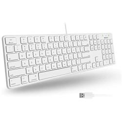 Macally Slim USB Wired Keyboard - Full Size 104 Key Layout & 16 Shortcut Keys - Plug & Play Keyboard for Mac and Windows PC - Scissor Keycaps for Smooth Typing - Mac Wired Keyboard with Numeric Keypad
