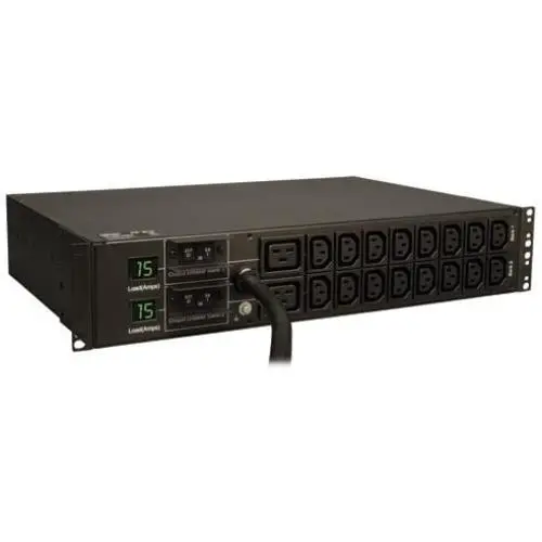 Tripp Lite Metered PDU, 30A, 18 Outlets (16 C13 & 2 C19), 208/240V, L6-30P, 12 ft. Cord, 2U Rack-Mount Power, TAA (PDUMH30HV) Black