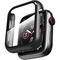Smiling Case Compatible with Apple Watch Series 6/SE/Series 5/Series 4 40mm with Built in Tempered Glass Screen Protector- All Around Hard PC Case Overall Protective Cover (Black)