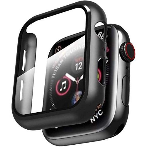 Smiling Case Compatible with Apple Watch Series 6/SE/Series 5/Series 4 40mm with Built in Tempered Glass Screen Protector- All Around Hard PC Case Overall Protective Cover (Black)
