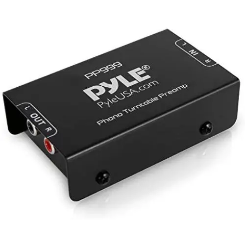 Pyle Phono Turntable Preamp - Mini Electronic Audio Stereo Phonograph Preamplifier with RCA Input, RCA Output & Low Noise Operation Powered by 12 Volt DC Adapter - PP999