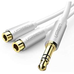UGREEN Headphone Splitter 3.5mm Audio Stereo Y Splitter Extension Cable Male to Female Dual Headphone Jack Adapter for Earphone Headset Compatible with iPhone Samsung Tablet Laptop White