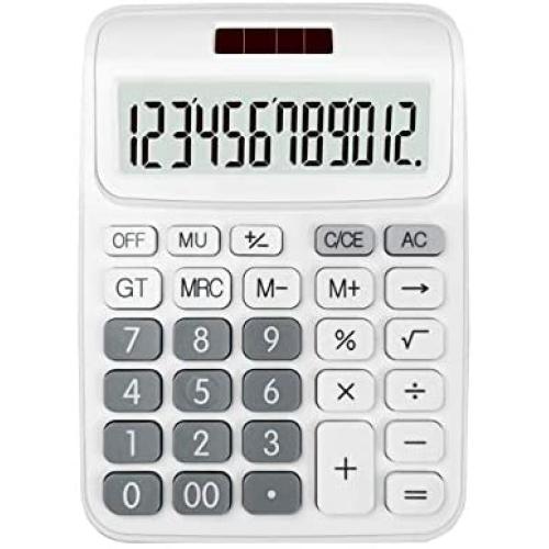 Calculator,ONXE DC116 Standard Function Desktop Calculator with Dual Power Supply and 12-bit Large Display (White)