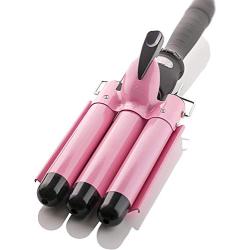 Alure Three Barrel Curling Iron Wand with LCD Temperature Display - 1 Inch Ceramic Tourmaline Triple Barrels, Dual Voltage Crimp
