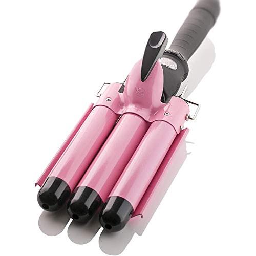 Alure Three Barrel Curling Iron Wand with LCD Temperature Display - 1 Inch Ceramic Tourmaline Triple Barrels, Dual Voltage Crimp