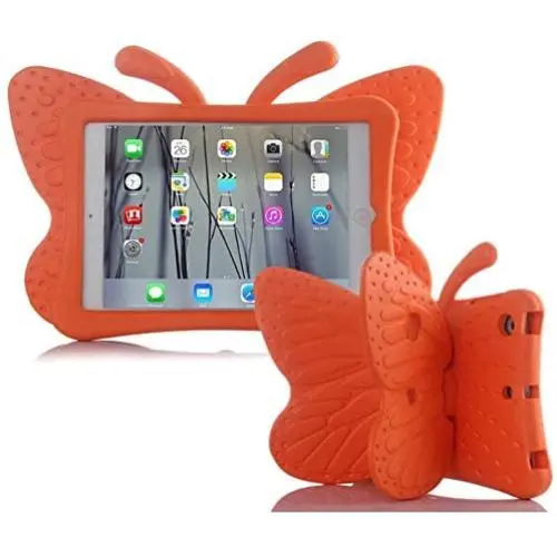 iPad case for Kids, Feitenn 3D Cartoon Butterfly Non-Toxic EVA Light Weight Kid Proof Shockproof case with Kickstand for ipad 5/ ipad 6 /ipad pro 9.7/ New iPad 2017 case (Orange)
