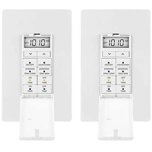 UltraPro 24-Hour Digital In-Wall Timer 2 Pack, 4 Programmable, Override Button, Door Cover, Presets/Countdown, Ideal for Indoor, Lamps, LED, Seasonal Lighting, 47941