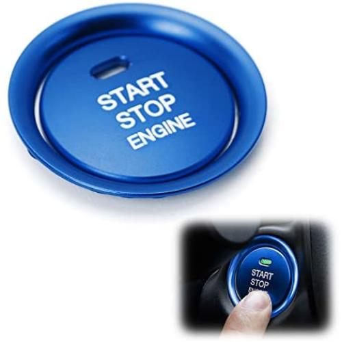 iJDMTOY 2pc Set Blue Aluminum Keyless Engine Push Start Button & Surrounding Decoration Ring Compatible With Mazda 3 6 CX-3 CX-5 CX-9 MX-5 w/Push Start Engine Feature