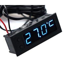 Car Temperature Clock - TOTMOX Car Clock 12V 3 in 1 Thermometers Voltmeter Gauge Electronic Clock LED Digital Display LCD Screen (Blue)
