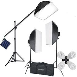 StudioFX H9004SB2 2400 Watt Large Photography Softbox Continuous Photo Lighting Kit 16'' x 24'' + Boom Arm Hairlight with Sandbag H9004SB2 by Kaezi
