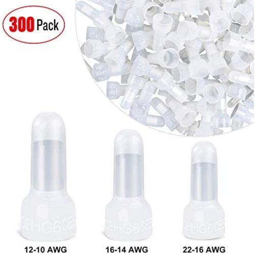 Nilight - 50036R Closed End Crimp Terminal 300 pcs 22-16/16-14/12-10 Gauge Nylon Wire Connector Kit,2 Years Warranty