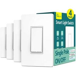 Smart Light Switch Treatlife Single Pole Smart Switch Works with Alexa, Google Home and SmartThings, in-Wall Wi-Fi Light Switch, No Hub Required, Neutral Wire Required, ETL Listed, FCC, 4 Pack