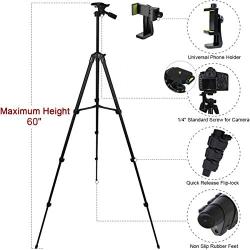 Endurax Camera Tripod 60'' for Canon Nikon Phone DSLR Tripods Stand with Universal Phone Mount & Remote Shutter Max Load 6.6 lb