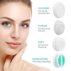 【2021 Upgraded】ETEREAUTY Facial Cleansing Brush, Waterproof Face Brush with 4 Brush Heads and a Protective Case - Deep Cleansing, Gentle Exfoliating, Removing Blackhead for Face and Body, Cyan