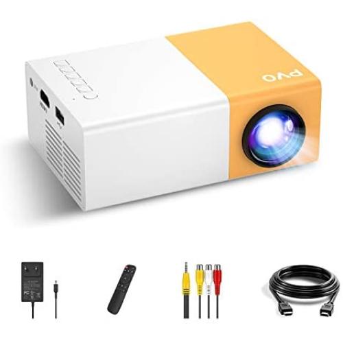 Mini Projector, PVO Portable Projector for Cartoon, Kids Gift, Outdoor Movie Projector, LED Pico Video Projector for Home Theater Movie Projector with HDMI USB TV AV Interfaces and Remote Control