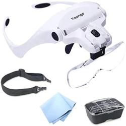 TMANGO Head Mount Magnifier with Lights, Magnifying Headset Glasses for Close Up Work, Watch, Cross-Stitch, Jewelry, Embroidery, Arts & Crafts or Reading Aid with Headband