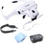 TMANGO Head Mount Magnifier with Lights, Magnifying Headset Glasses for Close Up Work, Watch, Cross-Stitch, Jewelry, Embroidery, Arts & Crafts or Reading Aid with Headband