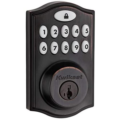 Kwikset 99140-024 SmartCode 914 Traditional Smart Lock Keypad Electronic Deadbolt Door Lock with SmartKey Security and Z-Wave Plus, Venetian Bronze