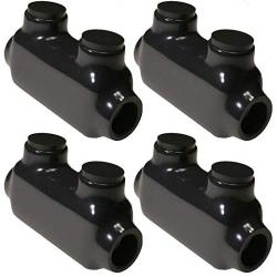 (Pack of 4) Morris Products Black Insulated in-Line Splice Connector – 2-14 Wire Range, Slotted Allen Hex – 3.46”L x 0.82”W x 1.62”H –Pre-Filled, Easy Entry, Rubber Vinyl Coating, 2 Set Screws