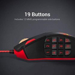Redragon M901 Wired Gaming Mouse MMO RGB LED Backlit Mice 12400 DPI Perdition with 18 Programmable Buttons Weight Tuning for Windows PC Gaming (Black)