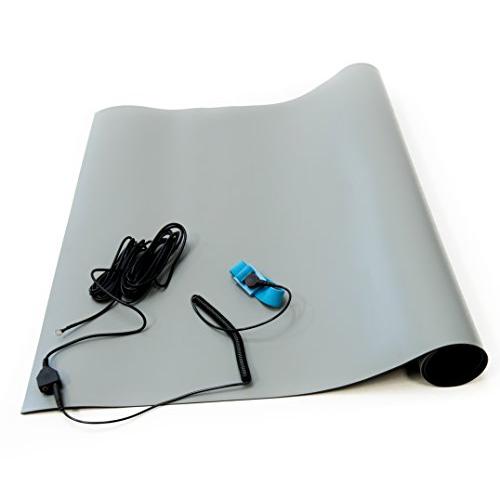 Bertech - 2059T-2x3GKT -2059T ESD High Temperature Mat Kit, 2 Feet Wide x 3 Feet Long x 0.08 Inches Thick, Gray, Includes a Wrist Strap and Grounding Cord, RoHS and REACH Compliant (Assembled in USA)