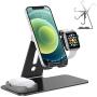 OMOTON Adjustable Apple Watch Stand, Triunity Charging Dock For iWatch, AirPod and iPhone 11/XR/XS/6/7/8 Plus/12 Pro Max, Original Apple Watch Magnetic Charging Cable Required, Black