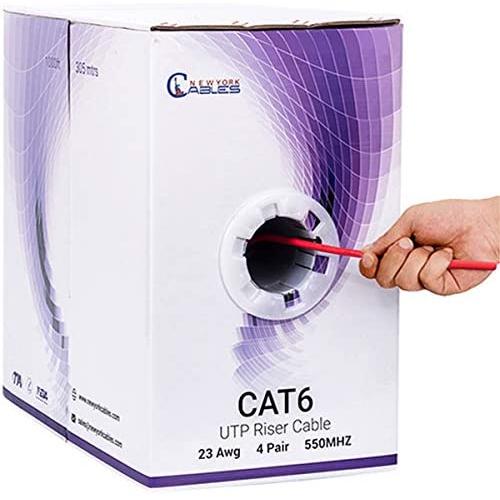 Newyork Cables, Cat6 Riser (CMR) 1000ft - 23AWG 4 Pair, Solid 550MHz, Noise Reducing Cross Separator, 10 Gigabit Speed, Unshielded Twisted Pair (UTP), Bulk Ethernet Cable