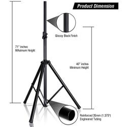 Pyle Universal Speaker Stand Mount Holder Heavy Duty Tripod w/ Adjustable Height from 40” to 71” and 35mm Compatible Insert Easy Mobility Safety Pin and Knob Tension Locking for Stability PSTND2