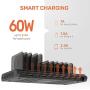 Alxum 10 Port USB Charging Station, Charging Station Dock for Multiple Device with Adjustable Dividers, Compatible with iPhone, iPad Air/Mini, Samsung Galaxy, LG stylo, Google Pixel, Kindle, Black