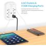 6 Outlet Surge Protector, Addtam Wall Outlet Extender with Sensor Night Light, Multi Plug Outlet Wall Adapter Power Strip with 2 USB Charging Ports, 490 Joules, for Home, Travel, Office, Hotel