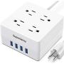 USB Power Strip Surge Protector - SUPERDANNY Mountable Charging Station with 4 Widely Spaced AC Outlets & 4 Smart USB Ports, 5ft Desktop Extension Cord for Home, Office, Hotel, Dorm Room, RV, White