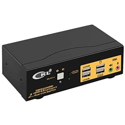 2 Port Dual Monitor KVM Switch HDMI + DisplayPort 4K 60Hz YUV 4:4:4 with Audio and USB 2.0 HUB CKL-622DH