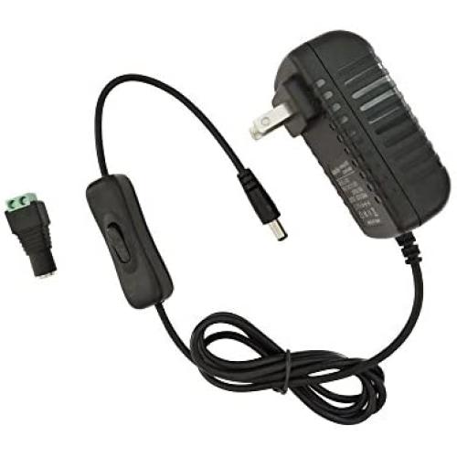 AspenTek DC 12V Power Supply Adapter with Inline on off Switch for Small Led Light Strips,Led Rigid Bars,Led Tape lights, Under Cabinet Lighting and Small Household Electronics, Output 1000mA, 12 Watt Max