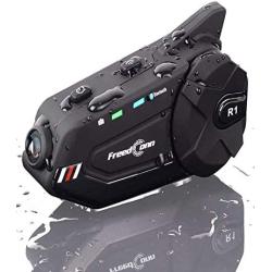 Motorcycle Helmet Headset FreedConn R1plus Bluetooth Intercom with 1080P Camera FM Radio 1000M 6 Riders Waterproof Wireless Communication Sysstems for Half- face & 3/4- face Helmet