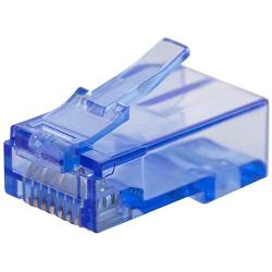 Monoprice 8P8C RJ45 Plug with Inserts for Solid Cat6 Ethernet Cable - Blue (100 Pcs/Pack) Gold Plated Contacts