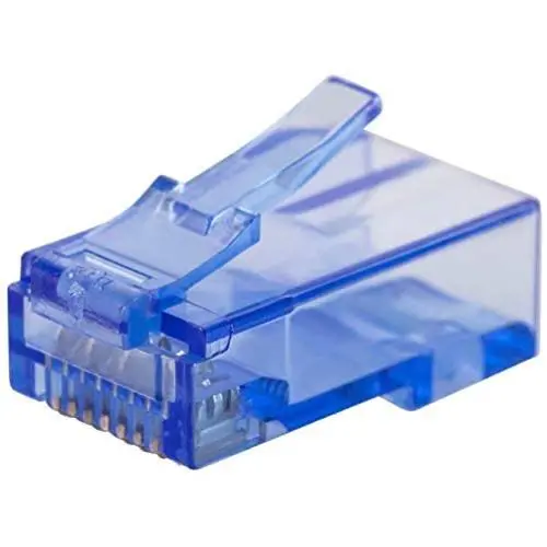 Monoprice 8P8C RJ45 Plug with Inserts for Solid Cat6 Ethernet Cable - Blue (100 Pcs/Pack) Gold Plated Contacts
