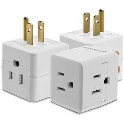 3 Outlet Wall Adapter Tap (3 Pack), Fosmon 3-Prong Portable Travel Mini Plug Grounded Indoor AC Outlet, ETL Listed - White