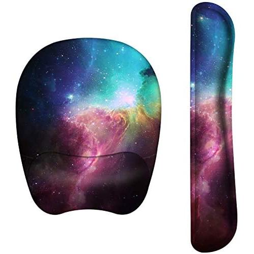 Anyshock Keyboard Wrist Rest Set and Ergonomic Mouse Pad with Wrist Support Memory Foam Filled Non Slip Durable Comfortable Lightweight Wrist Pad for Easy Typing & Pain Relief (Aurora)