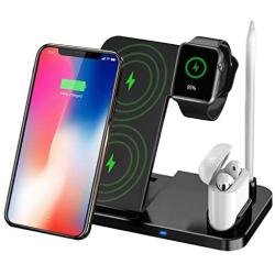 TaoHorse Wireless Charger, 4 in 1 Wireless Charging Station for iPhone 12/11/11 Pro Max/XR/XS Max/Xs/X, Wireless Charging Pad with iWatch Stand Pencil Holder for AirPods/AirPods Pro, iWatch 5/4/3/2/1
