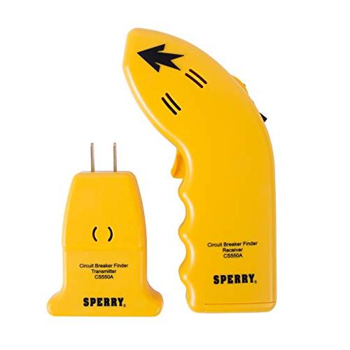 Sperry Instruments CS550A Circuit Breaker Finder, Quickly Locate AC Circuits/Fuses, Visual LED, Plug Style Transmitter/Auto-Sensing Receiver, 80-140V, Yellow