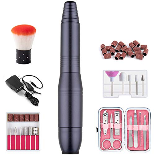 20,000RPM Portable Electric Salon Nail Drill Set, Professional Acrylic Efile Nail File Drill for Manicure& Pedicure Kit with Nail Bits, Nail Clipper Set, Nail Brush and Sanding Band, Charcoal Grey 20,000RPM Portable Electric Salon Nail Drill Set, Professional Acrylic Efile Nail File Drill for Manicure& Pedicure Kit with Nail Bits, Nail Clipper Set, Nail Brush and Sanding Band, Charcoal Grey