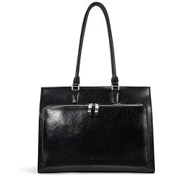 BOSTANTEN Leather Briefcase for Women Vintage 15.6 inch Laptop Bag Business Tote Shoulder Handbag Black